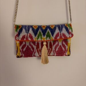 Multicolor Velvet Evening Bag with Removable Chain Shoulder Strap, 11" x 6 1/4"